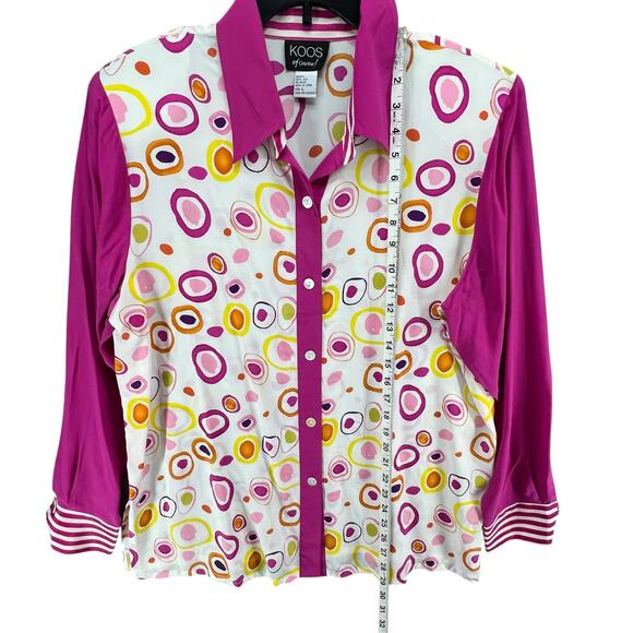 Koos Of Course Vintage Blouse Womens L Pink White Silk Abstract 90s Retro Top - Picture 7 of 14